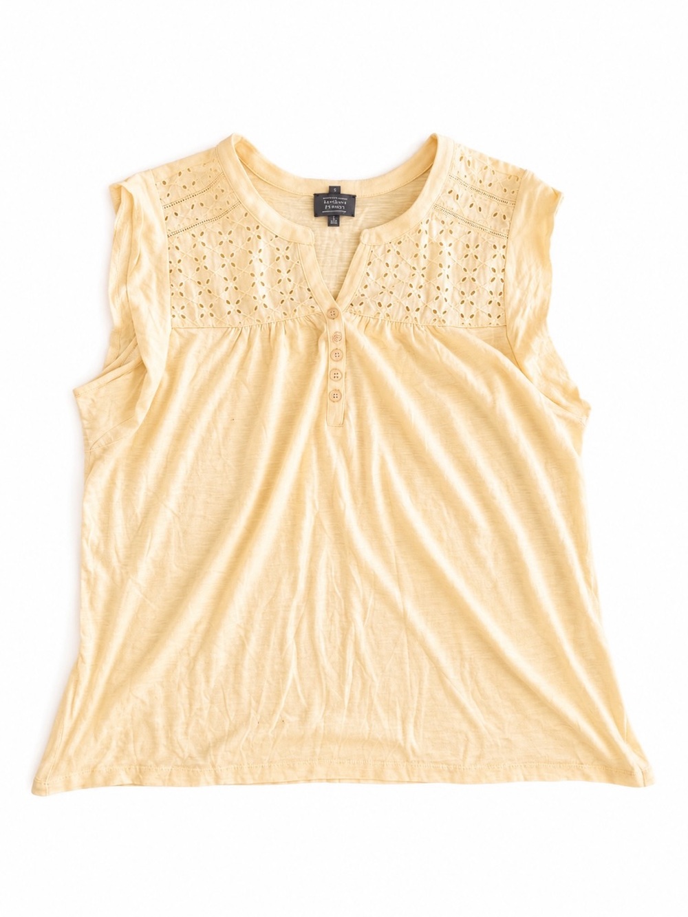 Christopher & Banks Pale Yellow Eyelet Henley Tank